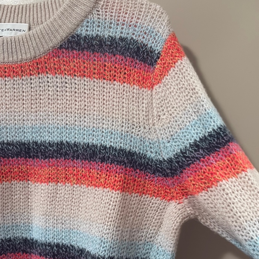 White + Warren Striped Multicolor Cashmere Sweater lavender/pink/blue sz S - Picture 9 of 13